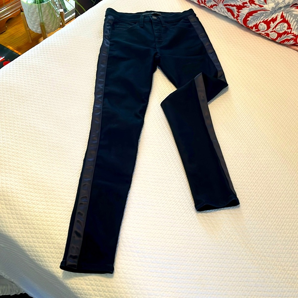 Veronica Beard Kate Skinny High Rise Jeans with Satin Tuxedo Stripe Size 25